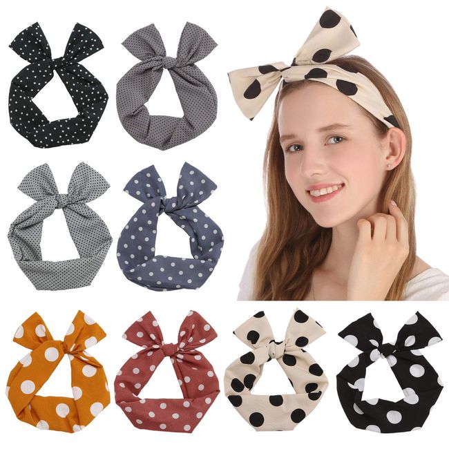 Twist Bow Wired Headbands Scarf Wrap Hair Accessory Hairband by Sea Team (8 Packs)