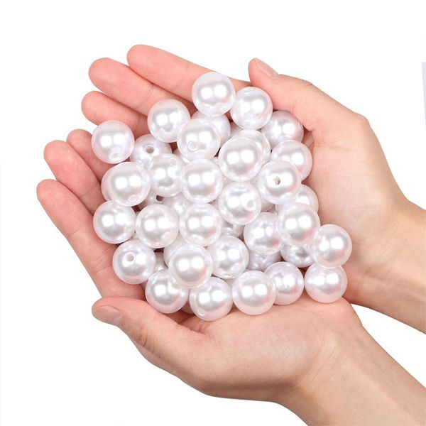 Elegant Glossy Polished Pearls 45pcs 20mm Assorted Plastic Loose Beads for Vase Fillers, DIY Jewelry Necklaces, Table Scatter, Wedding, Birthday Party,Home Decoration (White 20mm)