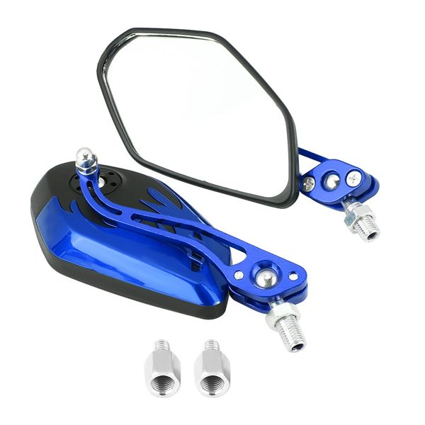 1 Pair of Universal Motorcycle Scooter Aluminum Flame Pattern Side Rear View Mirrors 8millimeter 10millimeter(blue).-for vip moped mirrors moped mirror blue mirrors for a scooter 150 deluxe mope