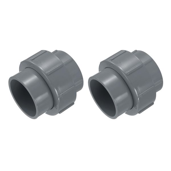sourcing map 2 Pcs 2" Union PVC Coupling Pipe Fitting (Socket x Socket) PVC Slip Union Coupling Adapter Schedule 40, EPDM O-Ring, Grey