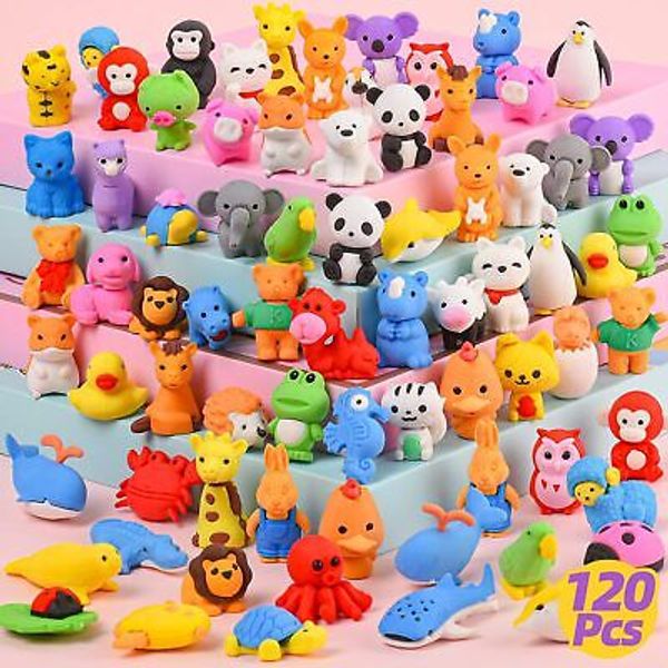 120Pcs Animal Erasers for Kids Desk Pets Pencil Erasers Puzzle Erasers Animal...