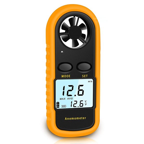 RUZIZAO Handheld Anemometer, Digital Wind Speed Meter Air Flow Velocity Tester for Measuring Wind Speed Temperature and Wind Chill, Portable Wind Gauge for HAVC Drone Sailing Fishing(LCD Backlight)