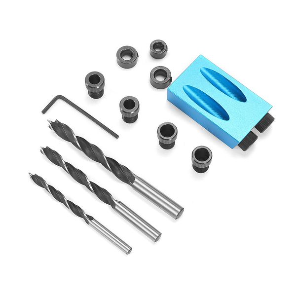 Marstey 14 Pcs Set Woodworking Pocket Hole Jig Kit, 6/8/10mm Angle Drill Guide Set, Hole Puncher Locator Jig Drill Bit Set, for DIY Carpentry Tools, Installing Door Drawer, Handles