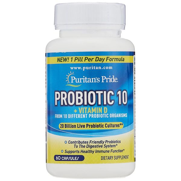 Probiotic 10 with Vitamin D to Help Support Immune System Health*, Capsule, 60 Count, by Puritan's Pride, White