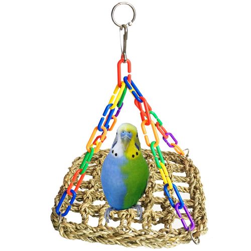 OMYZERO Bird Parrot Toys,Bird Foraging Wall Toy,Edible Seagrass Woven Climbing Hammock Mat with Colorful Chewing Toys,Suitable for Lovebirds,Finch,Parakeets,Budgerigars, Macaws,Conure,Cockatiel