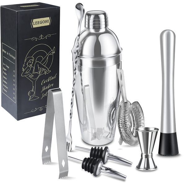 Cocktail Shaker Set|8pcs Cocktail Making Set Stainless Steel 750ml Shakers|Bartender Kit Bar Tool Set with Strainer, Pourers, Muddler, Double Jigger, Mixing Spoon at Home & Bar Gift Set