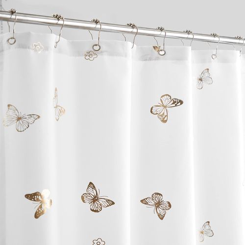 Jubilantex White Gold Butterfly Shower Curtain for Bathroom Farmhouse Waterproof Bathroom Decorative Rustic Kids Shower Curtain with 12 Rust Proof Grommets for Spa Hotel, 70x76 Inches