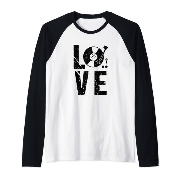 Vinyl Record Music EDM Retro Dj Raglan Baseball Tee