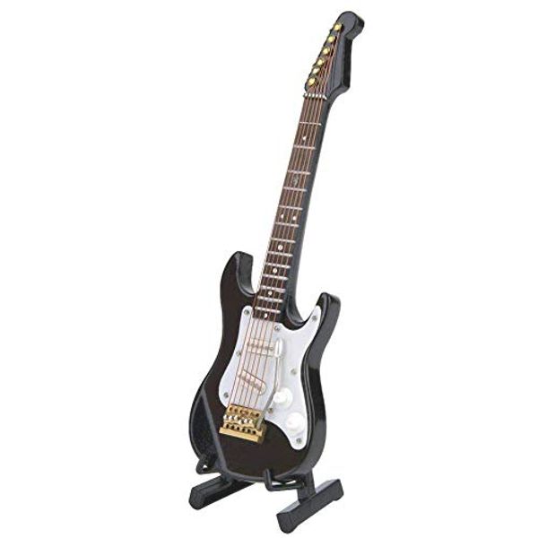 14cm Delicate Wooden Mini Electric Guitar Model with Stand Display Decoration Home Coffee House Ornament (black)