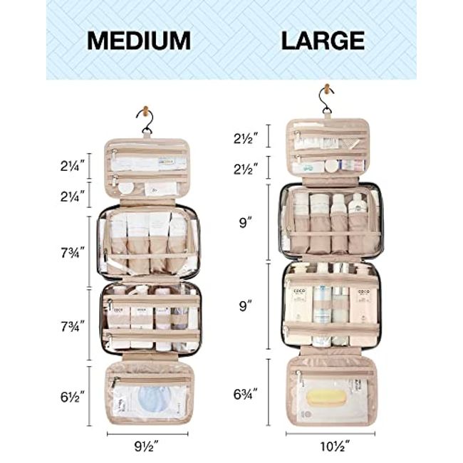 BAGSMART Toiletry Bag Hanging Travel Makeup Organizer with TSA Approved  Transparent Cosmetic Bag Makeup Bag for Full Sized Toiletries, Large-Blck