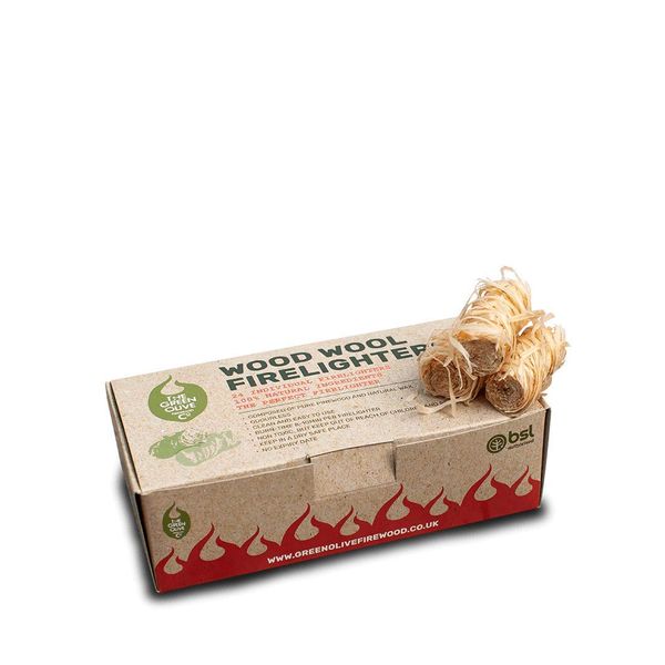 Green Olive Firewood FEWW24 Wood Wool Natural Firelighters 24 Piece Box,