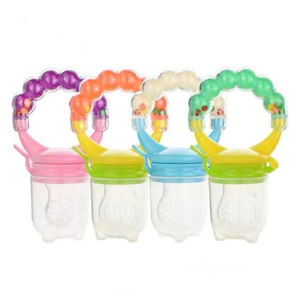 Dusenly 4pcs Colorful Baby Food Feeder with Rattle Fresh Fruit Feeder Pacifier Infant Teething Toy Teether Pacifier Feeder S/M/L