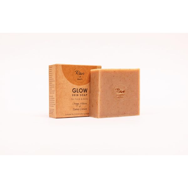 Raw Beauty Glow Skin Soap, For Hyperpigmentation, Plantbased, Vitamin C, Exfoliating, Moisturising, Brightening, African Plant Extracts, Antioxidants, Collagen Boost, Fight Free Radicals, 90g