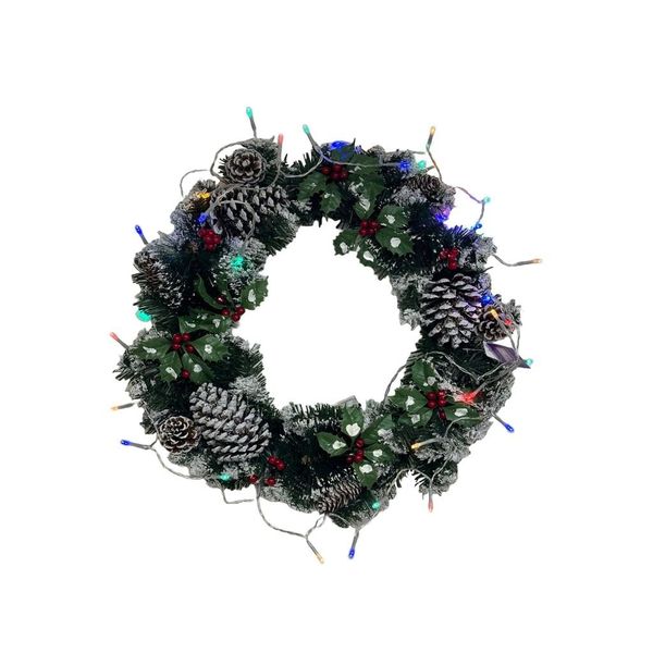 ADEPTNA Christmas Decoration Wreath with 40 LED String Lights Front Door wall Hanging Garland festival Decorations (MIX PINE WREATH)