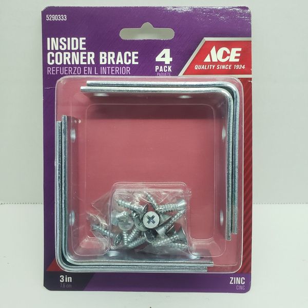 ACE  Inside Corner Brace  4 Pack Zinc  3" x 3/4"    #5290333