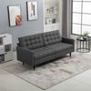 Breathable Linen Upholstered 3-Seater Futon Couch with Wooden Legs & Foot Caps