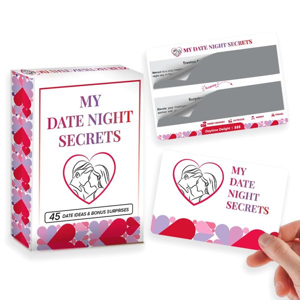 My Date Night Secrets - Date Night Ideas Couple Conversation Card Game, 40 Date Night Love Games with 5 Surprise Cards, Couples Games for Adults, Scratch Off Cards, Couple Card Games and Couple Gifts