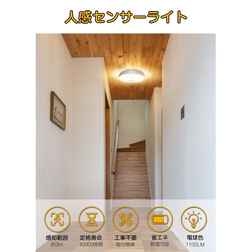 ArcLight Motion Sensor Light, LED Light, Ceiling Light, Small, 1,100 lm, Bulb Color, Ceiling Light Fixture, Stylish, Entryway, Kitchen, Washroom, Toilet, Indoor, Outdoor, Energy Saving, Easy Installation, No Construction Required, Japanese Instruction Man