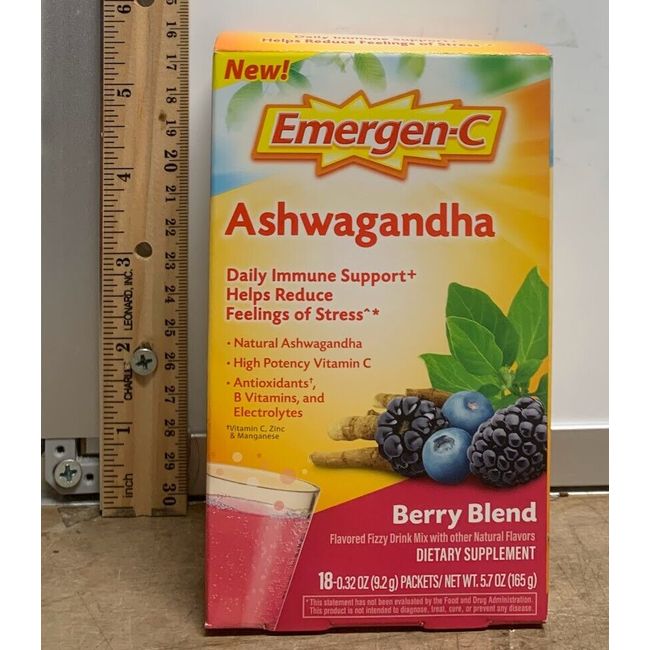 EMERGEN C - ASHWAGANDHA FLAVORED FIZZY DRINK - 18 PACKETS