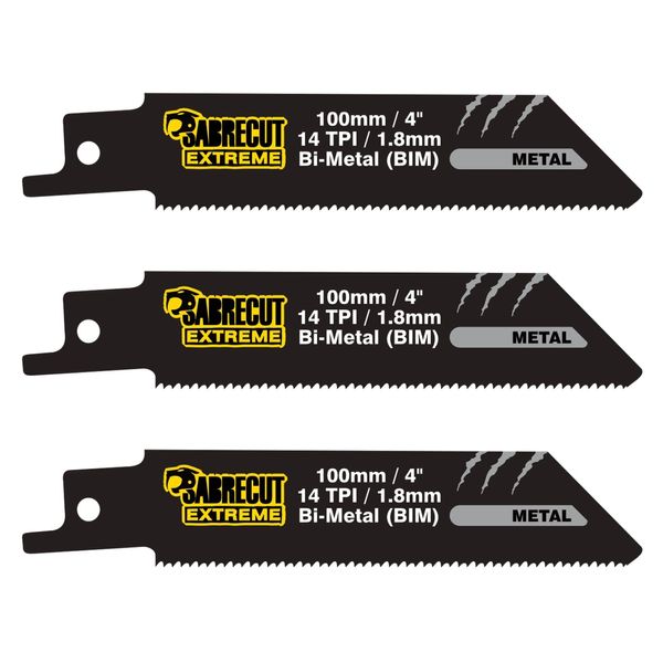 3 x SabreCut SCRS522BF 100mm 14 TPI S522BF Fast Metal Cutting Reciprocating Sabre Saw Blades Compatible with Bosch Dewalt Makita and many others