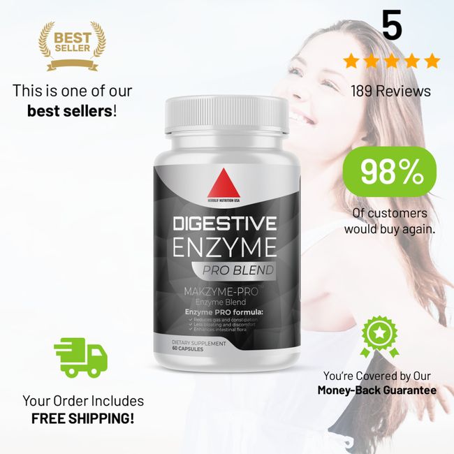 Digestive Enzymes - Gas, Constipation & Bloating Relief - Prebiotic & Probiotics