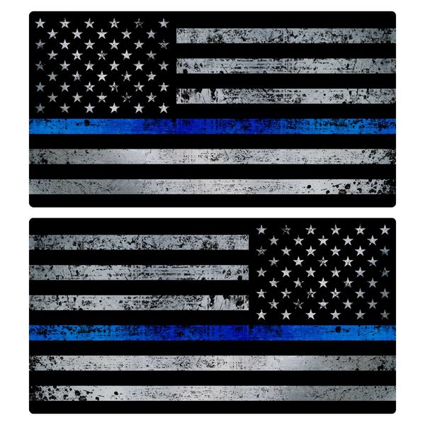 Thin Blue Line Flag Sticker 2 Pack Grunge Mirrored