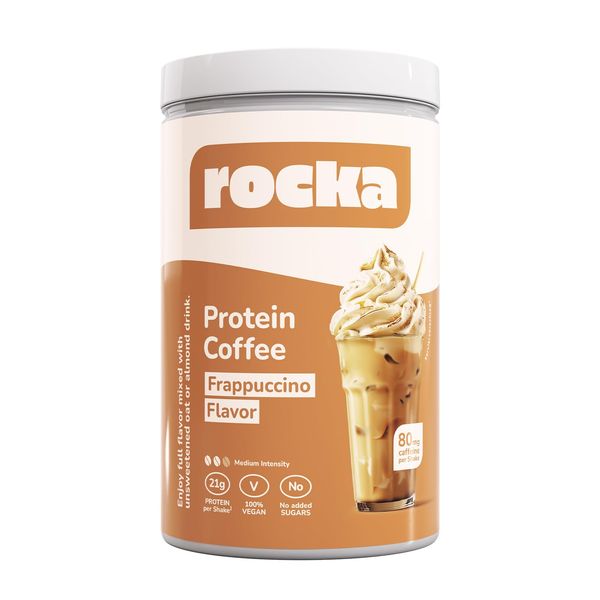 rocka Protein Coffee veganes Proteinpulver mit Koffein | Pflanzlicher Protein Kaffee mit 20 g Protein pro Portion | Multikomponentenprotein mit Kaffeextrakt | 100% Geschmack (780 g, Frappuccino)