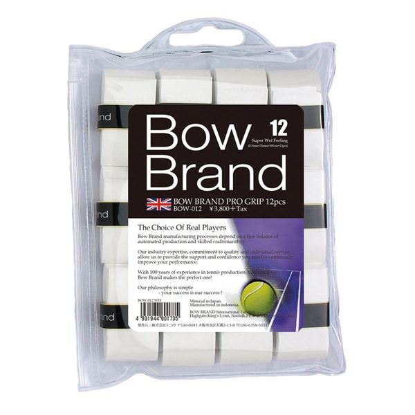 BOWBRAND BOW012-WH Overgrip Tape, 12 Rolls, Wet Type, White