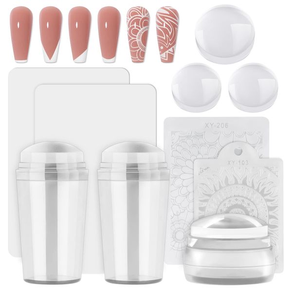 EBANKU 3PCS Stamper per Nail Art, Stamper Trasparente Morbido e per Strumenti French Smile Line con 3PCS Raschietti and Testine di Sostituzione per Nail Art