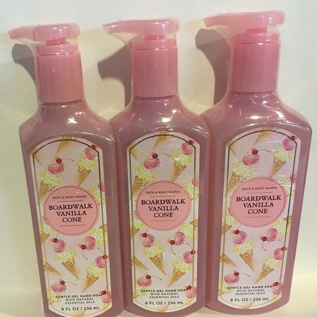 3 Bath & Body Works BOARDWALK VANILLA CONE Gentle Gel Hand Soaps 8 oz