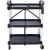 3 Layers Folding Collapsible Service Cart Pack, Black, 50 Lb. Load Capacity