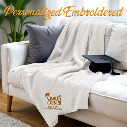 Personalized Blanket with Name, Custom Fleece Throw Blanket for Graduation, Cozy Soft Blanket for Bed, Sofa, Couch, Travel, Camping, Personalized Gift for Seniors, Graduates 2025 Men & Women - Linen