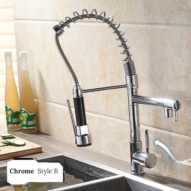 Spring Kitchen Faucet Pull out Side Sprayer Dual Spout Single Handle Mixer Tap