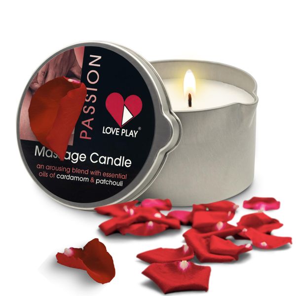 LOVE PLAY Massage Oil Candle for Pure Relaxation and Home SPA - Vegan Moisturizing Body Oil - Hydrating Skin Care with Essential Oils (6.76oz)