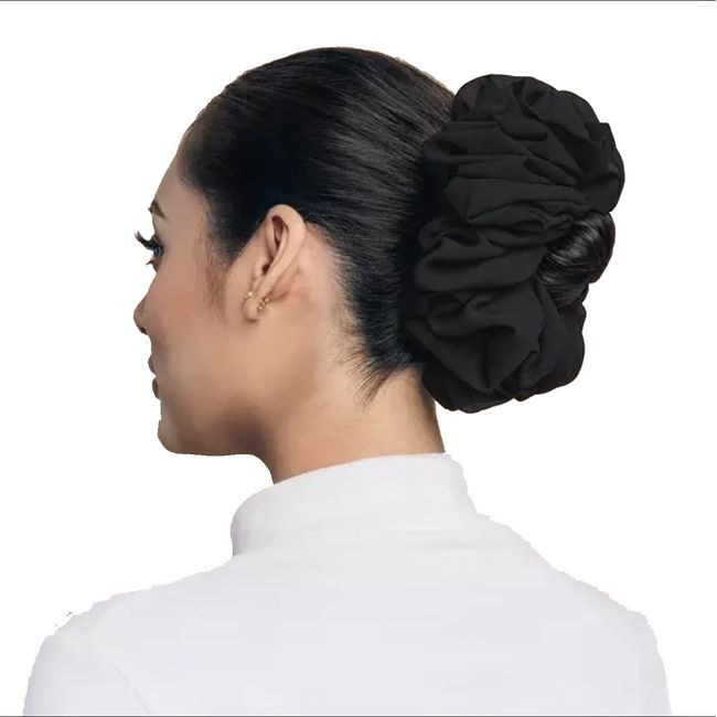 Plain Chiffon Elasticated Scrunchie Hair Bobble Bun Under Hijab Volumiser (Black)