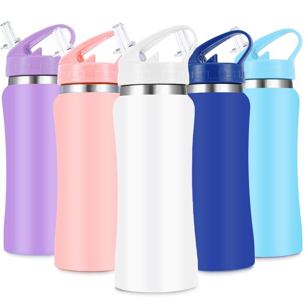 Kids Stainless Steel Insulated Water Bottle with Straw,350 ml Small Water Bottles for School Reusable Metal Vacuum Small Flask Leakproof Keep Drinks Hot Cold for Boys Girls Toddlers Children (White)