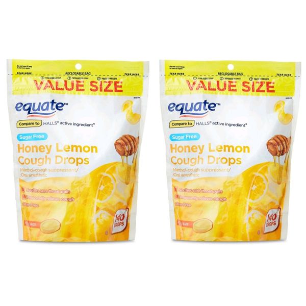 2 PACK VALUE SIZE Equate Sugar Free Honey Lemon Cough Drops, 280 Count