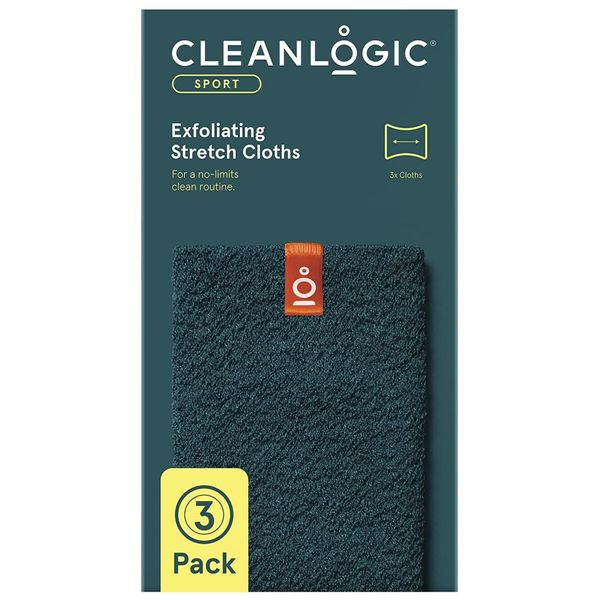 Cleanlogic Body Exfoliating Cloth, Stretchy Sport Exfoliator Bath and Shower Washcloths Ideal for Post-Workout Cleanse, Daily Skincare Tool, 3 Count Value Pack