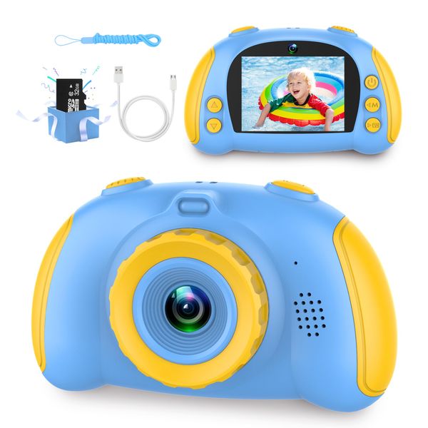 Kids Camera, Camera for Kids 3-12, Kids Digital Camera for Boys and Girls, with 32G SD Card, Toddler Camera with 2.4-Inch Screen for Kids at Birthday, Christmas (Blue with Yellow)