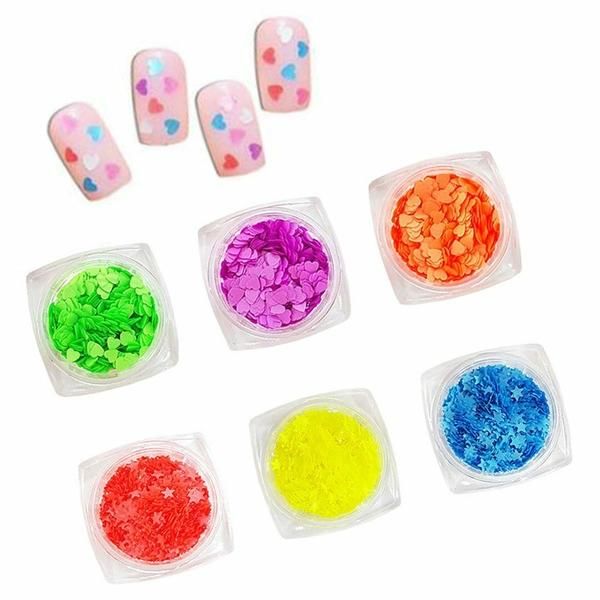 Nail Art Sparkling Fluorescent Glitter Heart Star 6 each (WC9381F)