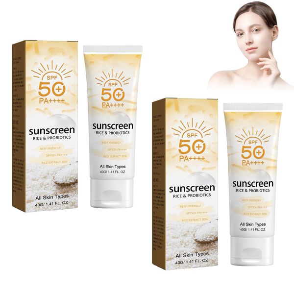 2 Stück Sonnenschutzmilch mit LSF 50+, Feuchtigkeitsspendende Sonnencreme Mit Reis-Extrakt, Sonnenschutz-Milch, Sunscreen, Sehr Leichte und Rückstandslose Sonnencreme