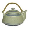 Blue and white rice pattern teapot - porcelain, bamboo handles