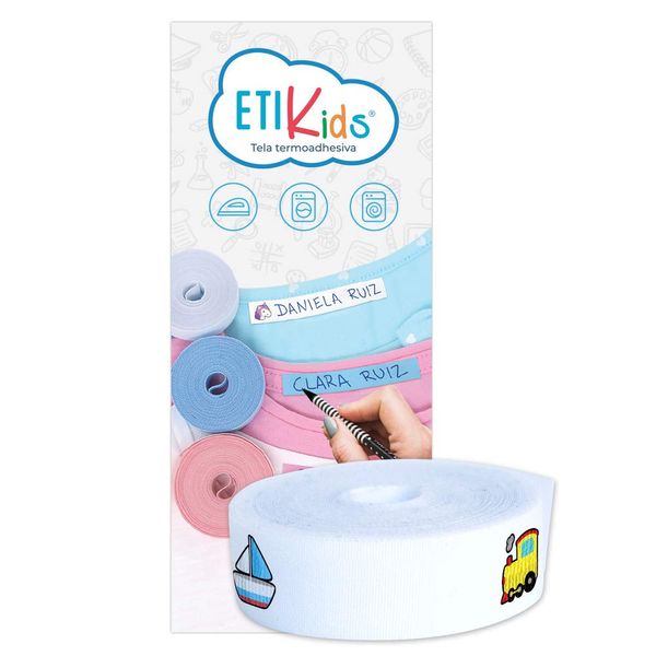 ETIKIDS Stoff zum Etikettieren von Kleidung. Beschriften Sie roll um den Namen zu schreiben und die Kleidung der Kinder zu markieren (Fahrzeuge)