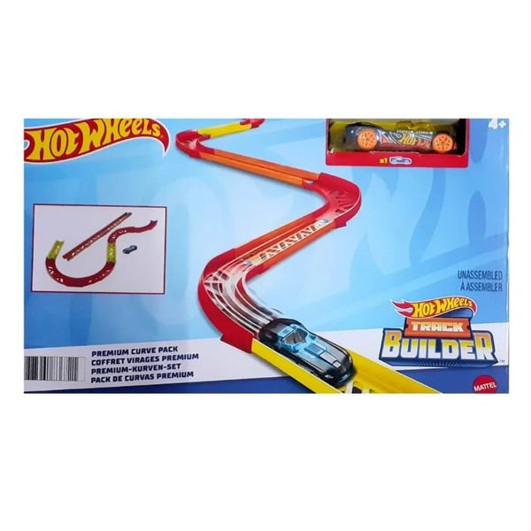 Hot Wheels Toy Car Track Set, Track Builder Unlimited Playset Premium Curve Pack, 16 Component Parts & 1:64 Scale Vehicle