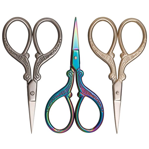 Chutoral 3 Pcs Small Fabric Scissors, Multi-Colour Rainbow Embroidery Scissors Stainless Steel Cross Stitch Sewing Scissors for Embroidery, Craft, Needle Work, Art Work & Everyday Use