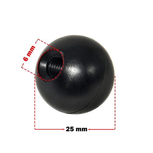 Flyshop Round Plastic 6mm Threaded 25mm Diameter Ball Knob Handle Black M6 x 25mm