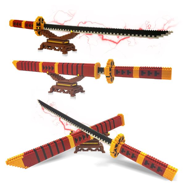 JESGO Cosplay Anime Swords Building Blocks, 22.8in One Piece Yamato Roronoa Zoro Katana Sword Building Set with Scabbard & Stand, Demon Slayer Samurai for Kid(1000+PCS)