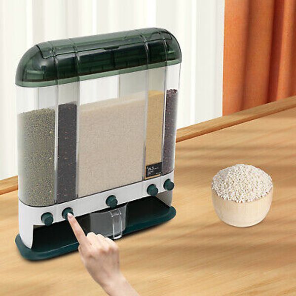 5 Grids Removable Dry Food Rice Dispenser with Measuring Cup Countertop Green