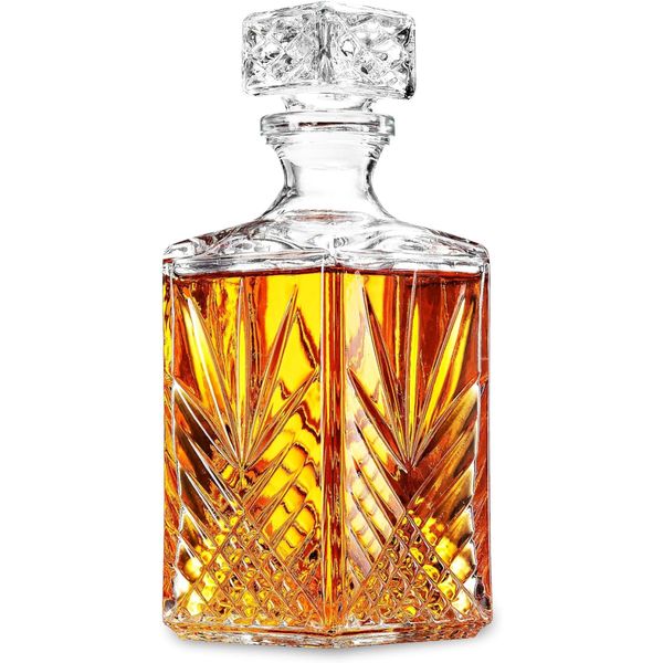 Bormioli Rocco Selecta Collection Whiskey Decanter – Sophisticated 33.75oz Diamond Decanter With Starburst Detailing – For Whiskey, Bourbon, Scotch & Liquor