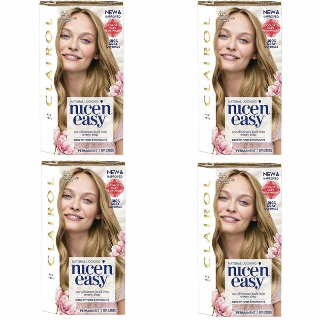 Pack of (4) New Clairol Nice' n Easy Permanent Hair Color, #8A Medium Ash Blonde